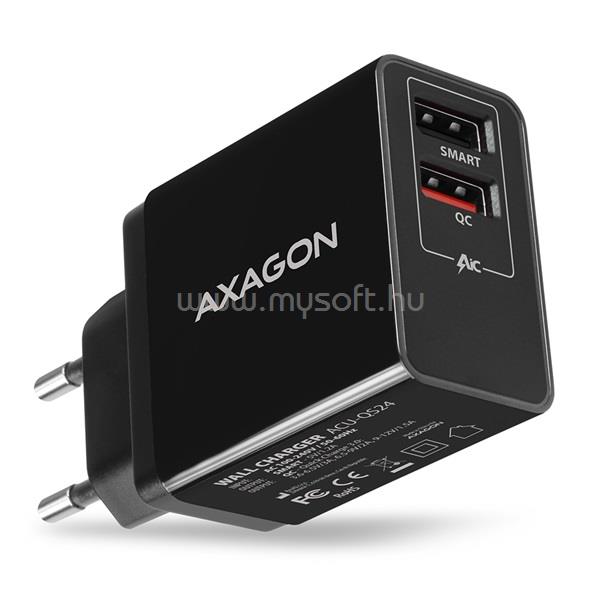 AXAGON ACU-QS24 QC3.0 + 5V-1.2A fekete fali töltő