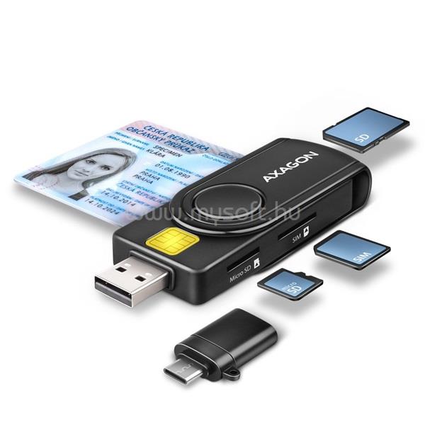 AXAGON CRE-SMP2A USB Smart card & SD/microSD/SIM card PocketReader összecsukható okos kártyaolvasó