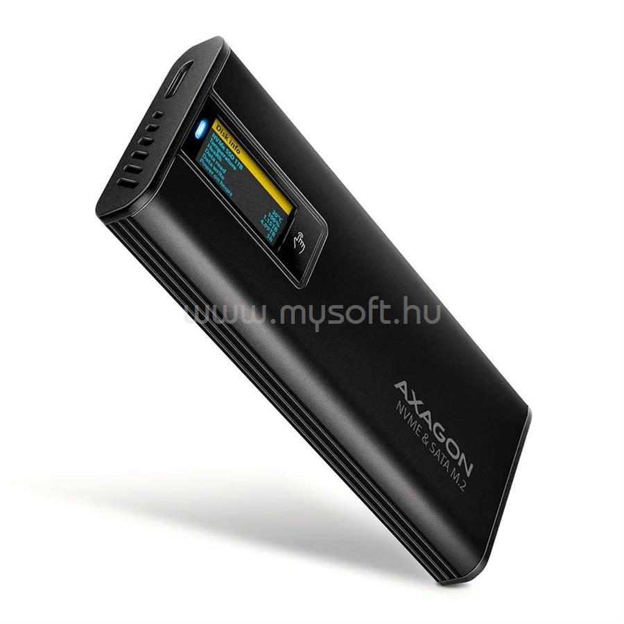 AXAGON EEM2-SD2B USB-C 10Gbps - M.2 NVMe & SATA SSD Display Box Black