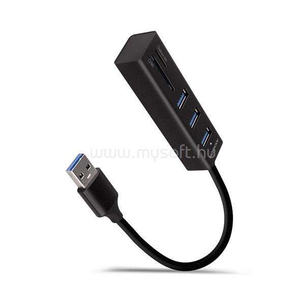 AXAGON HMA-CR3A 3 portos USB3.2. Gen 2 fekete HUB kártyaolvasóval