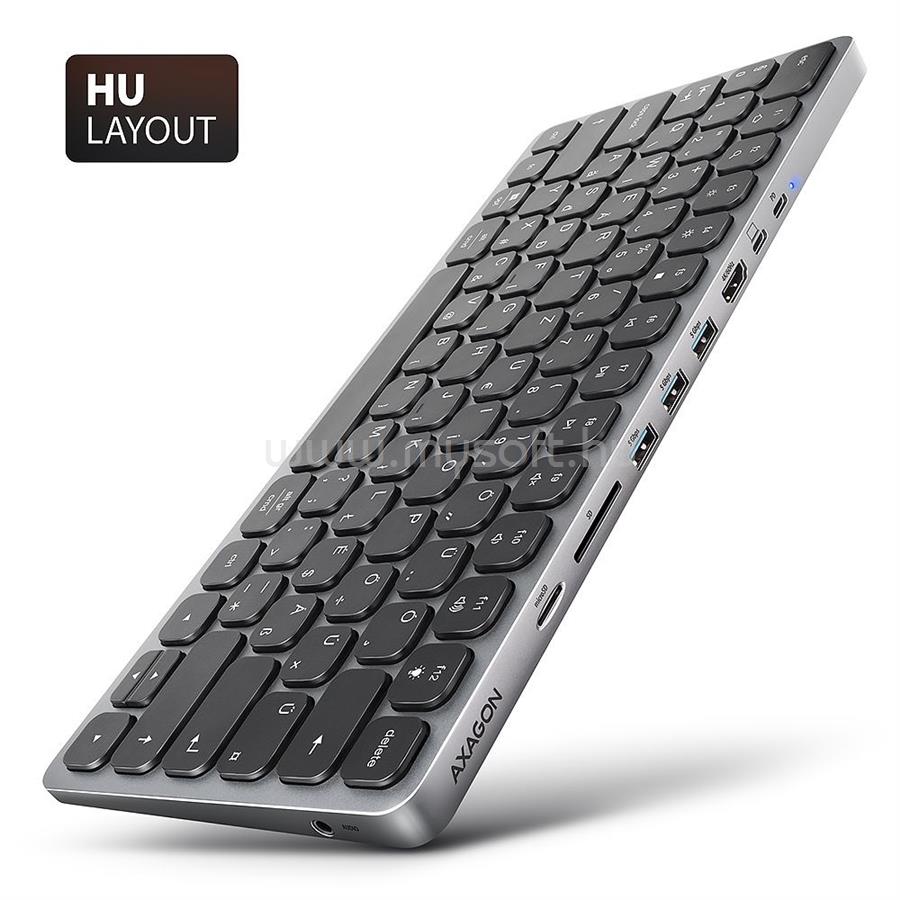 AXAGON HMC-KB-HU billentyűzet és 9 az 1-ben hub (magyar, szürke)