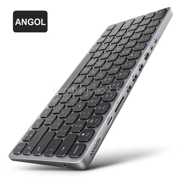 AXAGON HMC-KB-US vezetékes billentyűzet és hub angol lokalzáció (ezüst-fekete)