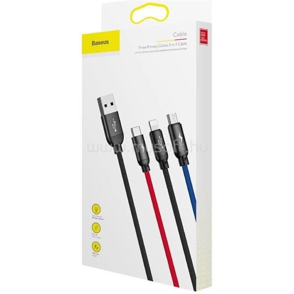 BASEUS töltőkábel 3in1 USB - Type-C/lightning/microUSB, 120cm, FEKETE