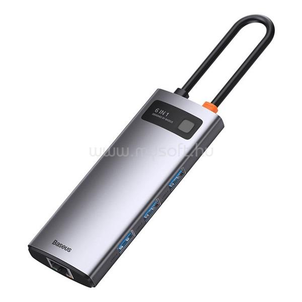 BASEUS 6in1 Metal Gleam Széria USB-C, 3x USB 3.0 + HDMI + USB-C PD + Ethernet RJ45 Hub