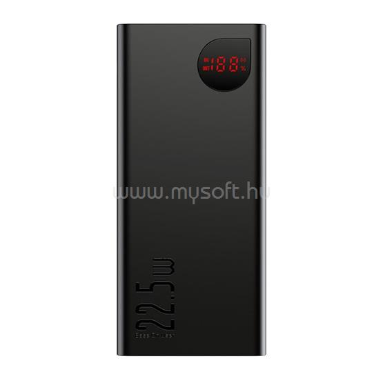 BASEUS Adaman Metal gyorstöltő powerbank 20000 mAh, 22.5W, + 3A USB Type-C, 30cm kábel (fekete)