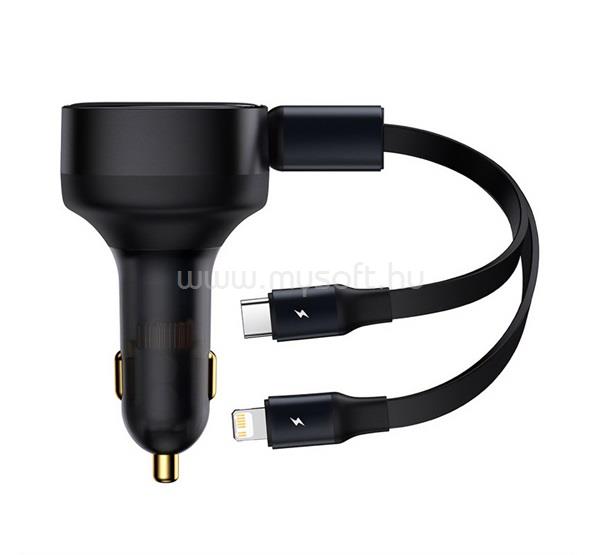 BASEUS autós töltő USB, PD gyorstöltő + Type-C/lightning kábel, FEKETE