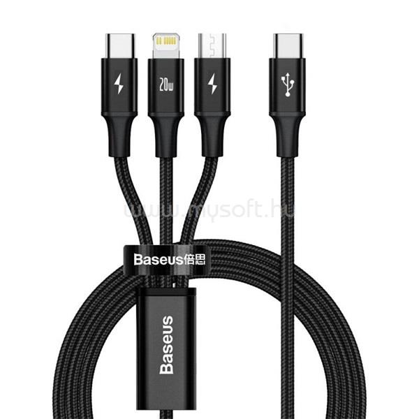 BASEUS CAMLT-SC01 Rapid 3in1 1,5m USB A/Lightning/USB C fekete adat- és töltőkábel