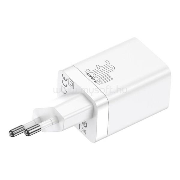 BASEUS SUPER SI PRO hálózati töltő USB+Type-C aljzat 30W, PD gyorstöltő 3.0, FEHÉR