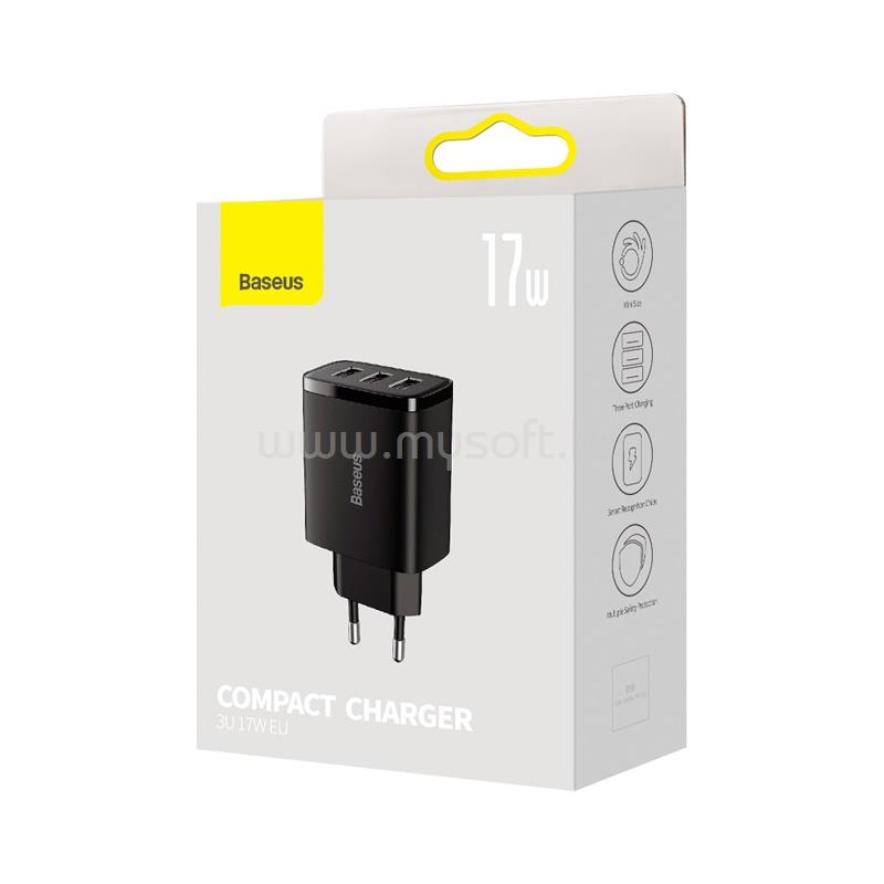 BASEUS CCXJ020101 kompakt töltő 3xUSB 17W EU (fekete)