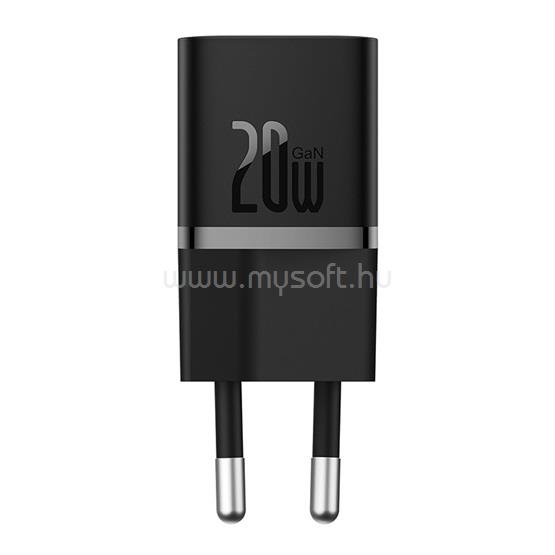 BASEUS GaN5 Mini hálózati gyorstöltő 20W, USB Type-C, 100W USB Type-C, 1m kábellel (fekete)