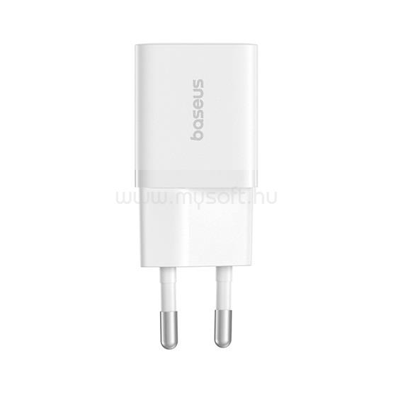BASEUS GaN5 MINI hálózati töltő Type-C aljzat 25W, GaN5 + Type-C kábel, FEHÉR