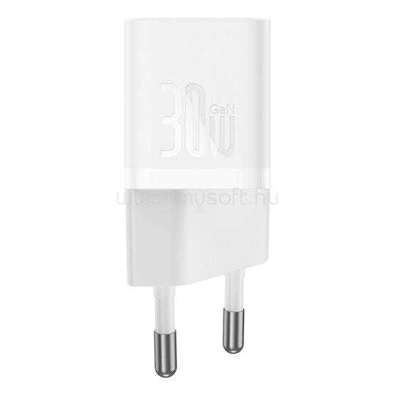 BASEUS GaN5 Mini hálózati gyorstöltő 30W, USB Type-C, 100W USB Type-C, 1m kábellel (fehér)