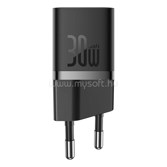 BASEUS GaN5 Mini hálózati gyorstöltő 30W, USB Type-C, 100W USB Type-C, 1m kábellel (fekete)