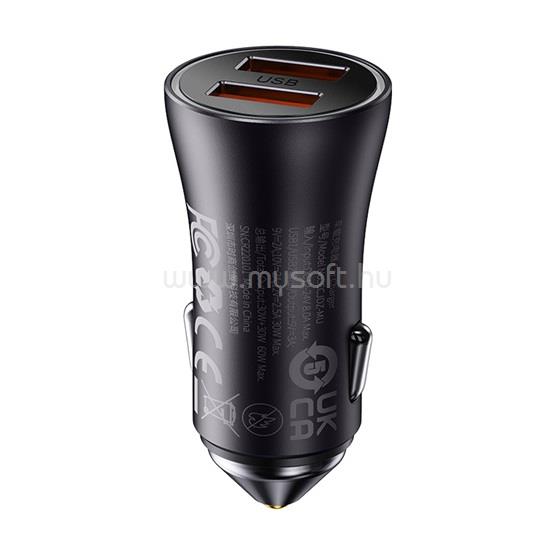 BASEUS Golden Contactor Max autós gyorstöltő 60W, 2×USB Type-A (szürke)