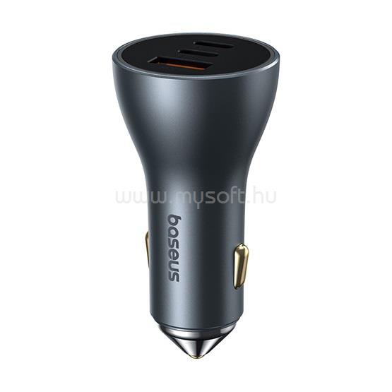 BASEUS Golden Contactor Pro GaN autós gyorstöltő 65W, USB Type-A + 2×USB Type-C (szürke)