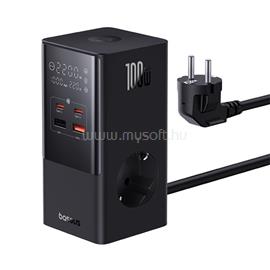 BASEUS PowerCombo 100W-os töltőállomás, 2 db aljzat, 2xUSB, 2xType-C, digitális kijelzővel E00023609113-00 small
