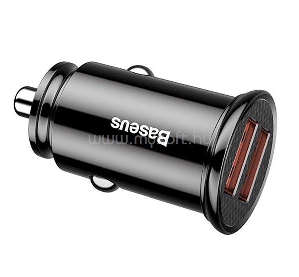 BASEUS CIRCULAR autós töltő 2 USB aljzat 30W, PD gyorstöltő 3.0, FEKETE
