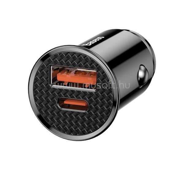 BASEUS CIRCULAR autós töltő USB+Type-C aljzat 30W, PD gyorstöltő 4.0, FEKETE