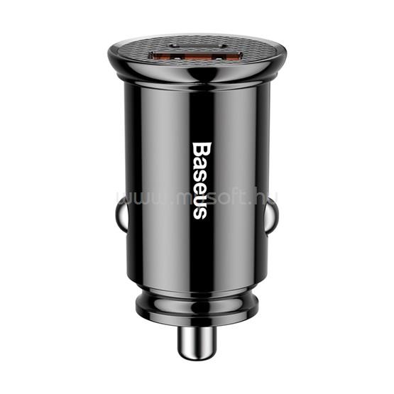 BASEUS Circular Plastic autós gyorstöltő 30W, USB Type-A + USB Type-C (fekete)