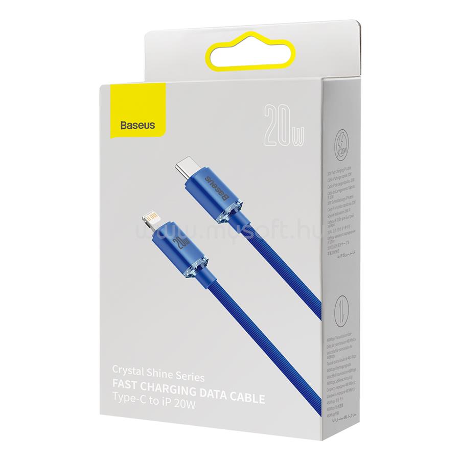 BASEUS Crystal Shine Series USB-C - Lightning gyorstöltő kábel CAJY000203, 20 W, 1.2m, kék