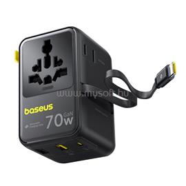 BASEUS EnerCore CG11 töltőállomás, 70W, 1×AC + 2×USB Type-A + 1×USB Type-C + 1×USB Type-C automata behúzós kábel (fekete) E0307E00 small