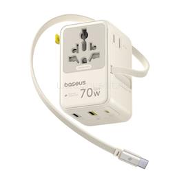 BASEUS BASEUS ENERCORE CG11 utazó töltő 2 USB+Type-C aljzat 70W, AU + fix Type-C kábel, BÉZS E0307E01 small