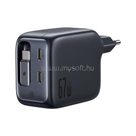 BASEUS EnerCore CJ11 hálózati gyorstöltő 67W, 2×USB Type-C + 1×USB Type-C automata behúzós kábel, fekete E0121E00 small