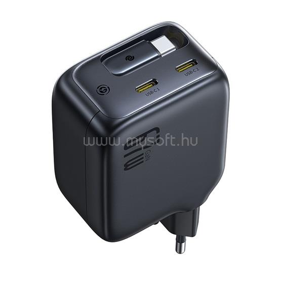 BASEUS EnerCore CJ11 hálózati gyorstöltő 67W, 2×USB Type-C + 1×USB Type-C automata behúzós kábel, fekete E0121E00 large