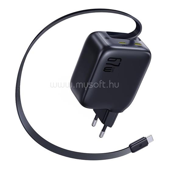 BASEUS EnerCore CJ11 hálózati gyorstöltő 67W, 2×USB Type-C + 1×USB Type-C automata behúzós kábel, fekete E0121E00 large