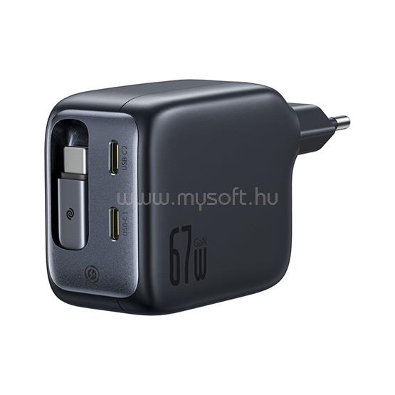 BASEUS EnerCore CJ11 hálózati gyorstöltő 67W, 2×USB Type-C + 1×USB Type-C automata behúzós kábel, fekete