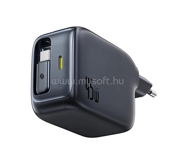 BASEUS BASEUS ENERCORE CJ11 hálózati töltő Type-C aljzat 45W, csévélhető Type-C kábel, FEKETE