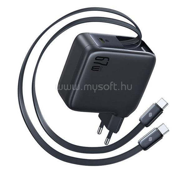 BASEUS BASEUS ENERCORE CJ21 hálózati töltő Type-C aljzat 67W, csévélhető Type-C kábel, FEKETE