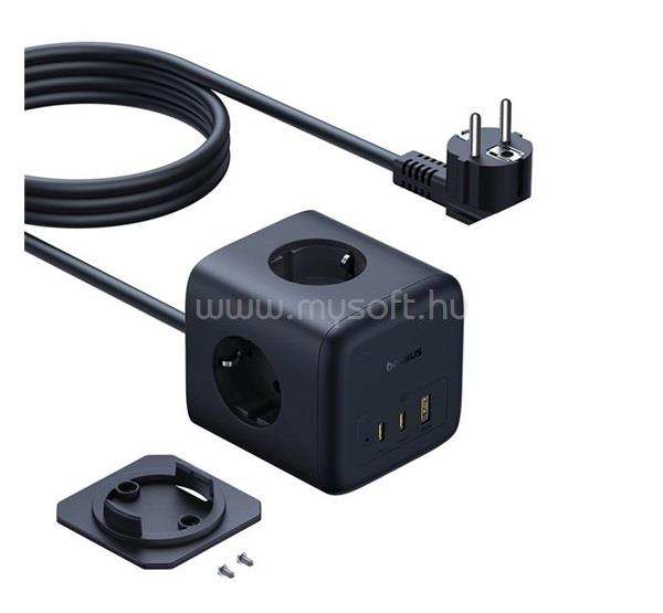 BASEUS BASEUS ENERFILL FA11 hálózati elosztó 3 AC+USB+2 Type-C aljzat 67W, GaN6 + 150cm tápkábel, FEKETE