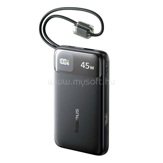 BASEUS EnerFill FC11 gyorstöltő powerbank 10000mAh, 45W, beépített 2×USB Type-C kábel, fekete