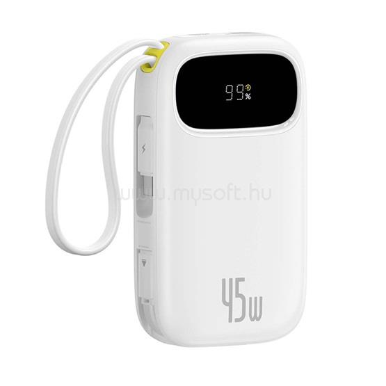 BASEUS EnerFill FC31 gyorstöltő powerbank 20000mAh, 45W, beépített 2×USB Type-C kábel, fehér