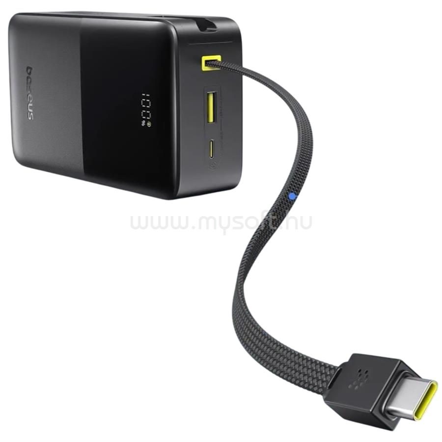 BASEUS EnerFill FC51 Bipow 2 Pro gyorstöltő powerbank 30000 mAh, 22.5W, beépített USB Type-C kábel (fekete)