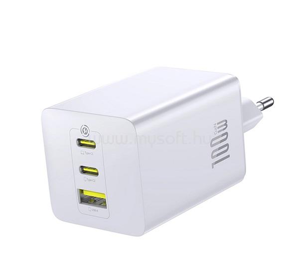 BASEUS BASEUS ENERFILL FE11 hálózati töltő USB+2 Type-C aljzat 100W, PD gyorstöltő 3.0, FEHÉR
