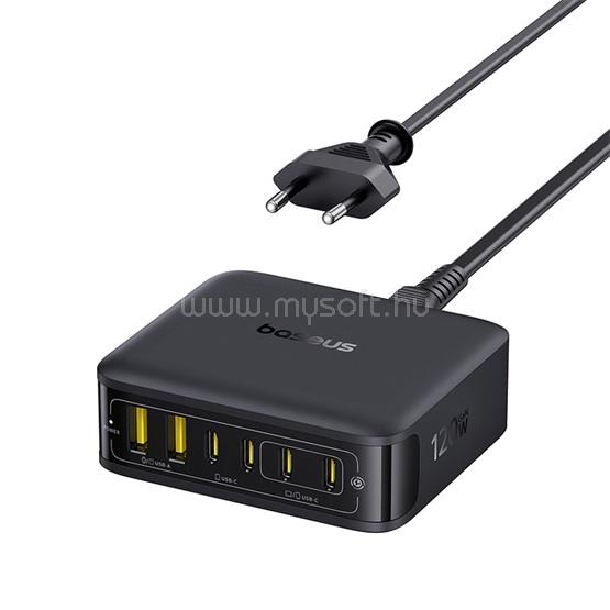 BASEUS BASEUS ENERFILL FH21 hálózati elosztó 2 USB+4 Type-C aljzat 120W, GaN PD gyorstöltő 3.0 + 150cm tápkábel, FEKETE