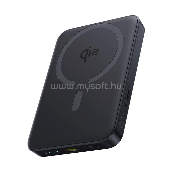 BASEUS EnerFill FM12 Qi2 Magnetic vezeték nélküli gyorstöltő powerbank 10000 mAh, 22.5W, fekete + USB Type-C, 30cm kábel
