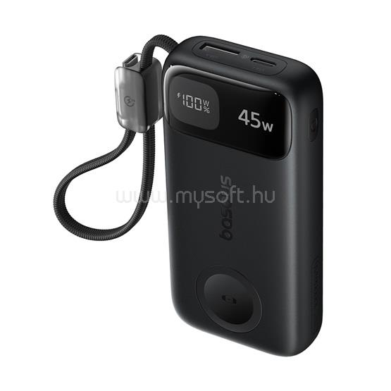 BASEUS EnerFill FT31 gyorstöltő powerbank & Apple Watch 10000mAh 45W, beépített USB Type-C kábel, fekete