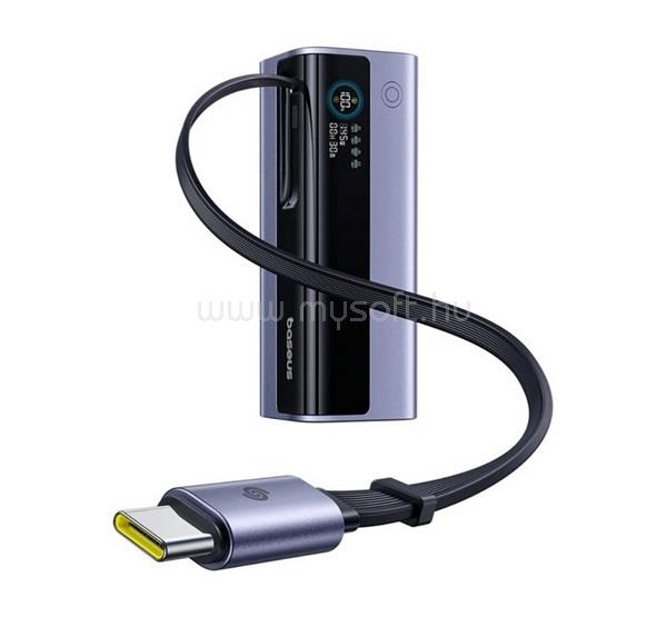 BASEUS BASEUS ENERGEEK GR11 vésztöltő 2 Type-C+USB aljzat 20000mAh, csévélhető Type-C kábel, SZÜRKE