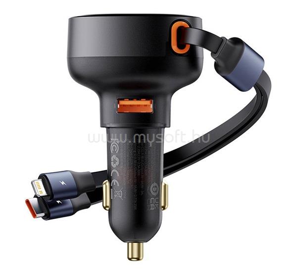 BASEUS ENJOYMENT autós töltő USB aljzat 60W, PD gyorstöltő + lapos Type-C - lightning kábel, FEKETE