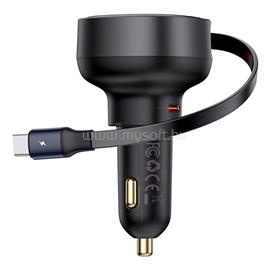 BASEUS ENJOYMENT PRO autós töltő Type-C aljzat 60W, PD gyorstöltő 3.0 + csévélhető lapos Type-C kábel, FEKETE C00057802111-01 small