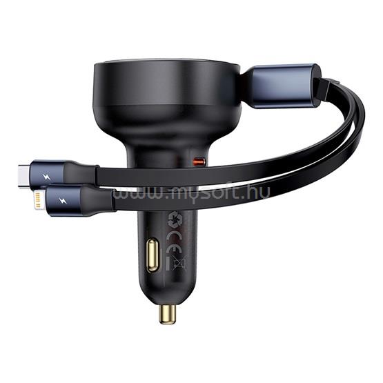BASEUS ENJOYMENT autós töltő Type-C aljzat 60W, PD gyorstöltő + lapos Type-C - lightning kábel, FEKETE