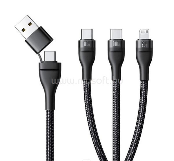 BASEUS BASEUS FLASH SERIES III adatkábel 3in1 Type-C/USB - 2 Type-C/lightning, 150cm, FEKETE