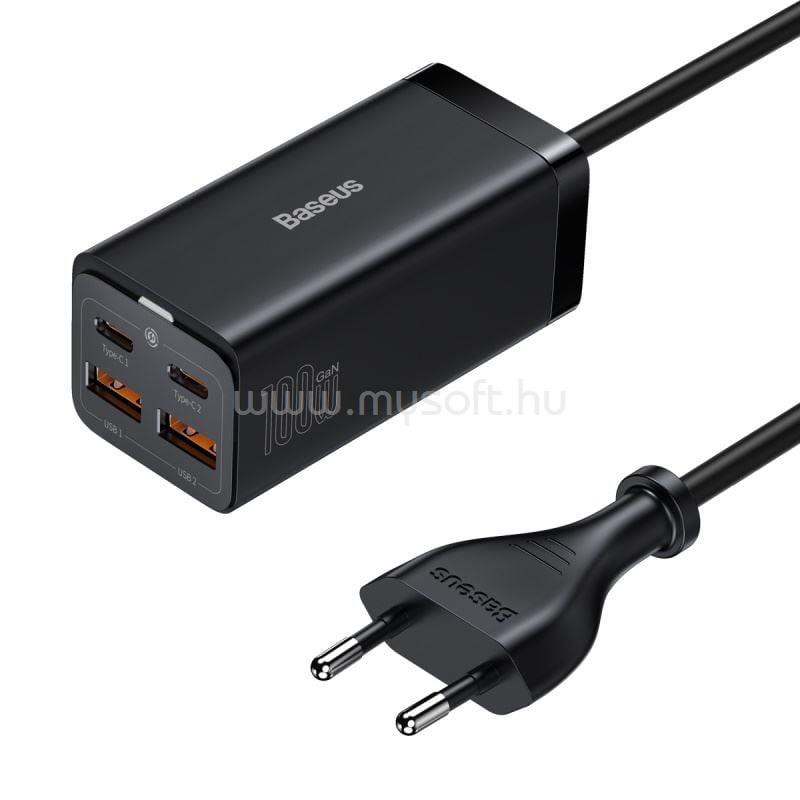 BASEUS BASEUS hálózati elosztó 2 USB+2 Type-C aljzat 100W, PD gyorstöltő 4.0 + Type-C kábel, FEKETE