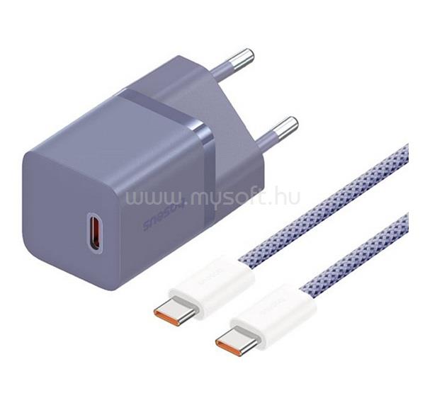BASEUS BASEUS GaN5 MINI 1C hálózati töltő Type-C aljzat 30W, GaN5 + Type-C kábel, LILA