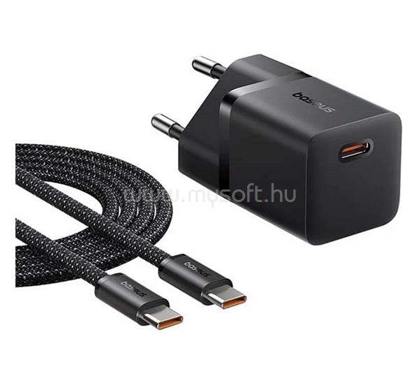 BASEUS BASEUS GaN5 MINI hálózati töltő Type-C aljzat 25W, GaN5 + Type-C kábel, FEKETE