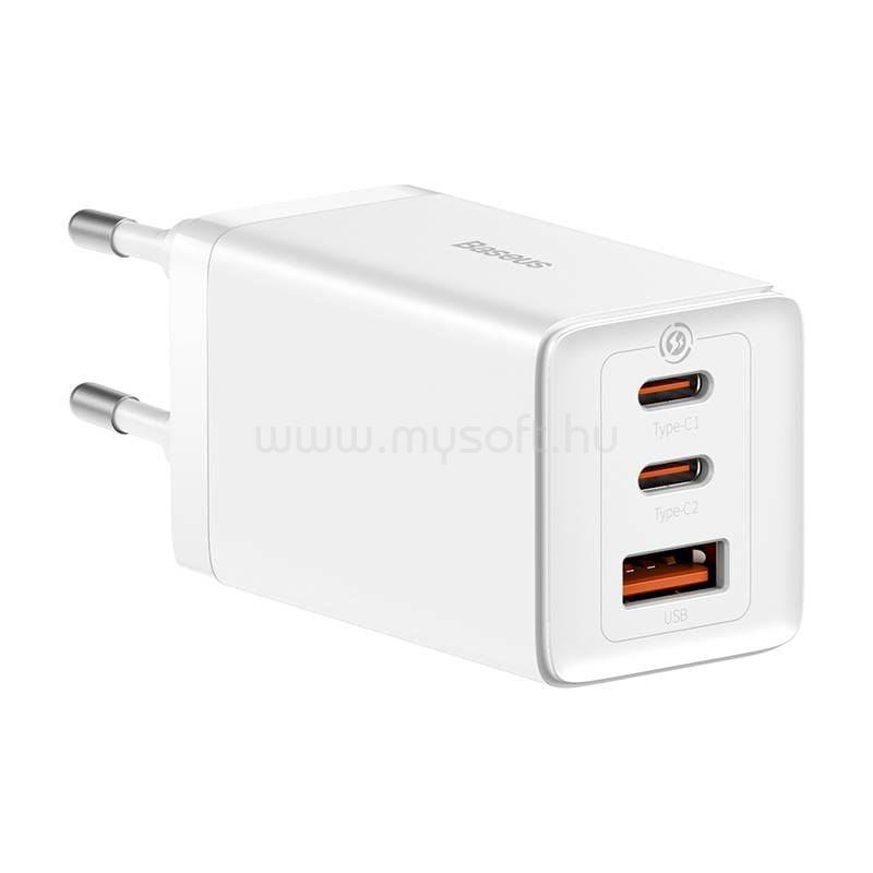 BASEUS GaN5 Pro 2xUSB-C + USB-A hálózati töltő 65W (fehér)