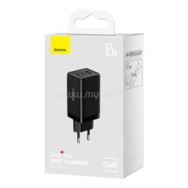 BASEUS GaN5 Pro CCGP120201, 2xUSB-C, 1xUSB-A, 65W, EU, fekete, (USB-C kábel 5A, 1m) gyorstöltő BAS617523 small